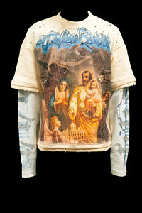 T-shirt in cotone Yingling con strass e pannello waffle, a maniche lunghe da uomo, vestibilità ampia, stampa DTG, all'ingrosso - Product Image 4