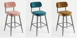 Taburete de Bar Moderno Tapizado en Terciopelo con Patas y Respaldo de Metal para Cocina, Cafetería, Restaurante, Hogar, Bar y Hotel - Product Image 2