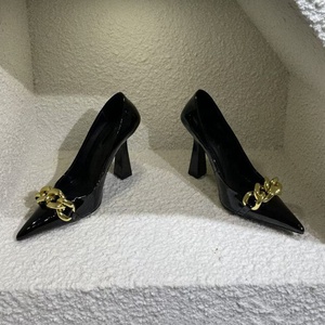 Zapatos de Tacón con Punta Puntiaguda y Cadena de Estilo Occidental, Zapatos Sexys de Piel Auténtica para Mujer, Zapatos de Primavera y Verano, Sin Cordones, para Caminar, Talla 43 - Product Image 5