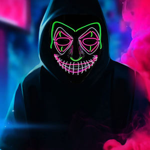Halloween LED Neon Light-Up Full Face Máscara que brilla intensamente Disfraz de cosplay de fantasma en forma de <span class=keywords><strong>purga</strong></span> para mujeres y hombres Decoraciones de fiesta - Product Image 2
