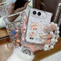 Coque transparente froissée pour iPhone Duo Fold, motif dessin animé chiot chaton, anti-rayures, pour femmes