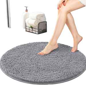 Tapis de bain rond en chenille gris de luxe, tapis de salle de bain en microfibre ultra doux et moelleux, tapis de sol circulaire super absorbant et antidérapant - Product Image 1