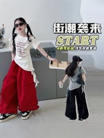 Ensemble T-shirt et salopette décontracté pour filles, avec imprimé épaule tendance, Nouvelle collection Printemps Automne, Coupe ample, Respirant, Style mode enfant et danse urbaine, Deux pièces