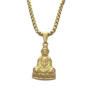 Collar yunnique de acero inoxidable dorado con colgante de Buda Guanyin de estilo chino para hombres y mujeres, diseño único y sencillo - Product Image 1