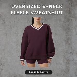 Sudadera Oversize de Invierno para Mujer, Cuello en V, Forro Polar Suave de 350 g/m², Cuello Acanalado en Contraste, Estilo Urbano, para Gimnasio y Entrenamiento al Aire Libre - Product Image 2