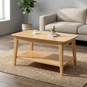 Modern Wood Coffee <b>Table</b> Scandinavian Design Storage <b>Shelf</b> Living Room Furniture Natural Finish Rectangular Shape - Product Image 2