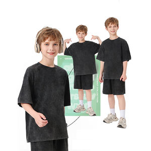 T-shirt garçon rétro délavé 230g, T-shirt tendance, T-shirt garçon batik col rond grande taille européen et américain - Product Image 1