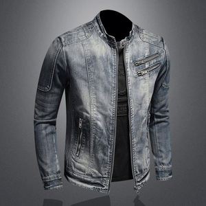 Haute qualité mode tendance belle personnalité fermeture éclair moto Denim veste veste hommes revers tendance Vintage Denim veste - Product Image 4