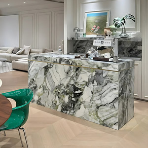 Piano di Lavoro per Isola <span class=keywords><strong>Cucina</strong></span> in Ardesia Verde Acqua di <span class=keywords><strong>Lago</strong></span>, Tavolo Rettangolare Verde Tiffany, Mobili in Pietra Verde Brasiliana, Stile Moderno Minimalista - Product Image 5