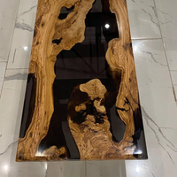 Table Basse et Table à Manger Rivière Époxy Noire Transparente en Bois Massif