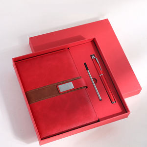 Cuaderno de papelería con logotipo personalizado, juego de regalo, diario de oficina de negocios, diario A5 de cuero Pu Negro Azul con bolígrafo, paquete de caja de regalo/ - Product Image 6