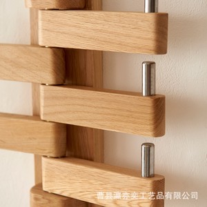 Adjustable Wooden <b>Wall</b> <b>Mounted</b> Coat Rack With Hooks Storage <b>Shelf</b> Nordic Style Rectangle Solid Wood 5 Layers Natural Color - Product Image 4