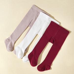 Wholesale Cotton Knit <strong>Burgundy</strong> Pure Color Baby <strong>Tights</strong> for Girls - Product Image 1