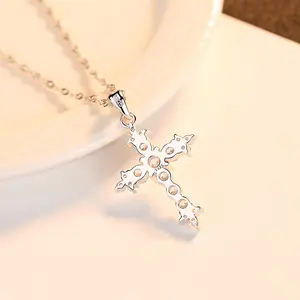 Fine 925 Sterling Silver Cross Collier 3A Cubique Zircone Croix Pendentif Colliers pour Femmes bijoux