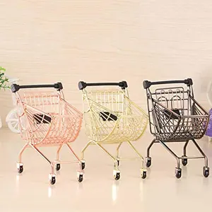 Kid mini metal shopping trolley cart Snack storage toy wire mesh small supermarket trolley for gift packaging promoting sales