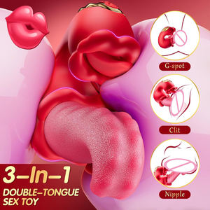 Set di Giocattoli Erotici per Donne, Massaggiatore 3-in-1 per Capezzoli, Vagina e <span class=keywords><strong>Sesso</strong></span> Orale, 10 Modalità Intense, Vibratore a Forma di Rosa con Lingua Vibrante - Product Image 1