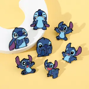 Blue And Pink Cartoon Stich Alien Creatures Enamel Pin Badge Backpack Collar Lapel Pin Metal Brooch Jewelry Pin For Kids Friends