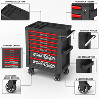 Coffre à outils roulant à 7 tiroirs au design moderne avec plateau de rangement supérieur pour station de réparation automobile