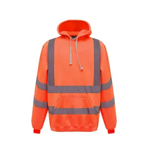 High Visibility Reflective Pullover Hoodies EN ISO 20471 Class 2/ ANSI Class 2 Flu Yellow Long Sleeve Safety Sweatshirt