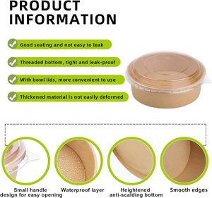 Tazón Redondo de Papel Desechable y Reciclable para Envasado de Alimentos, Personalizable, de Calidad Alimentaria, para Llevar, Tazón de Papel Blanco para Ensaladas con Tapa - Product Image 3