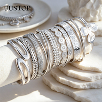 Ensemble de bracelets en alliage plaqué argent pour femmes JUSTOP, motif floral bohème, bracelets tendance, bijoux cadeau