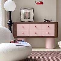 Console moderne minimaliste rose laquée, meuble compact et étroit pour entrée, armoire de rangement pour petit espace, chambre ou salon