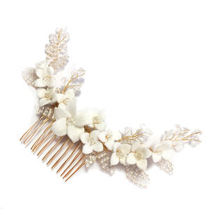 Peigne de cheveux de mariée en porcelaine blanche, vintage RE3737, fait à la main, perles en cristal, pour mariage, ornements de princesse, demoiselle d'honneur - Product Image 2