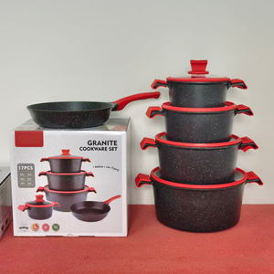 Factory Hot <strong>Sale</strong> 17pcs <strong>Pots</strong> <strong>and</strong> <strong>Pans</strong> <strong>Set</strong> <strong>Non</strong> <strong>Stick</strong> Coating Dishwasher Safe Oven Tempered Glass Lids Granite Cookware <strong>Set</strong> - Product Image 1