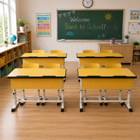 Ensemble pupitre et chaise d'école réglables en hauteur, mobilier scolaire en bois avec structure métallique durable