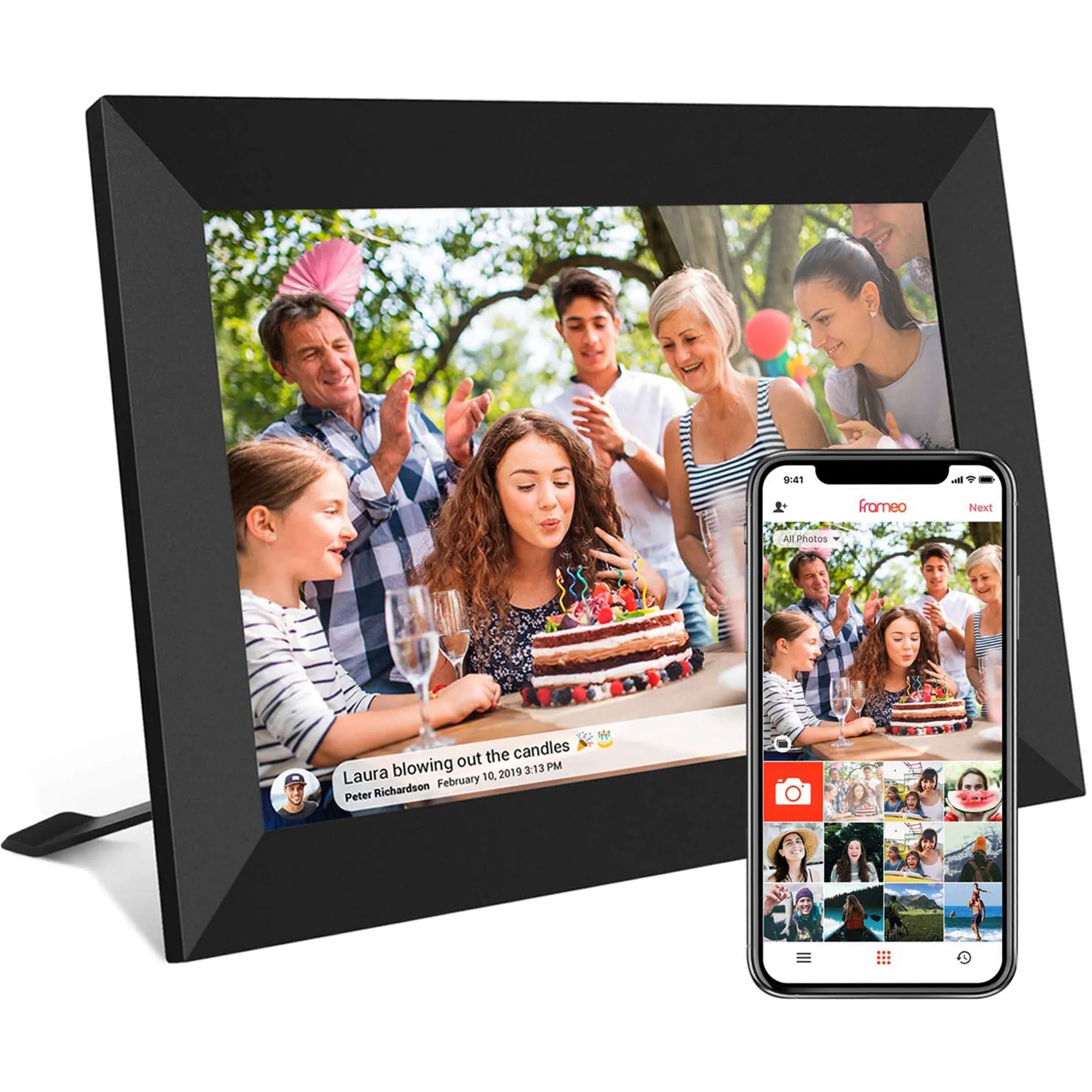 Album fotografici elettronici con Touch Screen intelligenti da 10.1 pollici con archiviazione da 16Gb condividi Video fotografici tramite cornice digitale Wifi dell'app