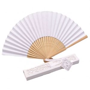 Promotional Gifts Custom Print Logo Bamboo High Quality Plain <b>Silk</b> Folding Hand Wedding Fan - Product Image 1
