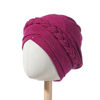 Nuevo Turbante de Color Sólido con Lentejuelas, Gorro Musulmán con Trenza Pequeña, Gorras de Algodón Transpirable con Certificación CE para Uso Diario