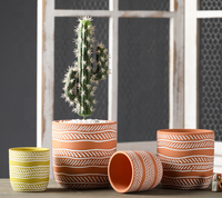 Pot de fleurs en céramique terracotta bohème avec trous de drainage, finition émaillée noir et blanc, cadeaux pour les amateurs de plantes