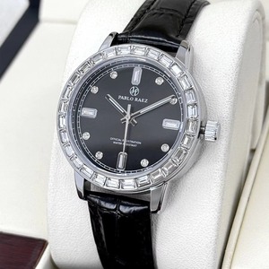 Montre à quartz étanche pour femme avec lunette en cristal de luxe, cadran champagne, boîtier doré, bracelet en cuir noir, montre élégante pour robe - Product Image 2