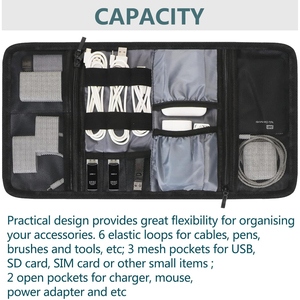 Tùy chỉnh biểu tượng khuyến mãi giá rẻ xách tay gấp du lịch công nghệ kỹ thuật số cáp điện tử dây dây Pouch <span class=keywords><strong>Organizer</strong></span> lưu trữ Túi cuộn - Product Image 5