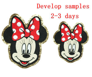 Testa di topo pronta con bordo glitterato pieno di perle con perline in ciniglia ricamata in ferro per borse in pelle - Product Image 5