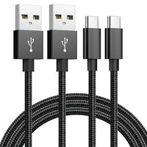Cable USB tipo C trenzado de nailon negro de 2M de buena calidad a precio bajo para teléfono móvil