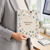 Carnet de notes quotidien LABON personnalisé A5 en terrazzo, planificateur de projets, reliure spirale, liste de points à vérifier, notes de réunion, bande élastique