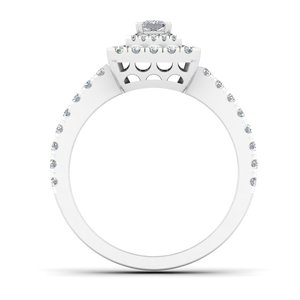Bague Halo en Diamant Véritable Taille Princesse 1,00 TCW |   Bague de fiançailles solitaire en or blanc 14 carats avec accent rond, bijoux fins, cadeau pour femme - Product Image 3