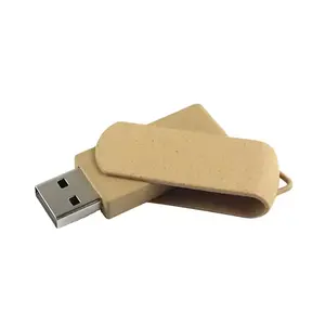 Buğday samanı döner usb flash sürücü 32GB kalem sürücü 2.0 geri dönüşümlü döner Usb sürücüsü promosyon hediyeler