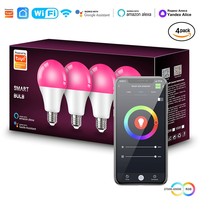 Bombilla Inteligente A60 de 9W, Bombilla LED RGB WiFi, Lámpara Mágica Regulable con Base B22 E27 E14, Funciona con Alexa, Aplicación Google, Bombilla Inteligente LED