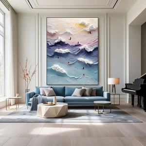 Peinture texturée, grande peinture verticale colorée moderne, art mural abstrait texturé 3D bleu et violet, décoration murale pour la maison et la galerie - Product Image 3