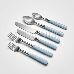 Ensemble de couverts Sky Quartz en acier inoxydable avec manche en résine, service de 6 pièces, finition argent brillant, vaisselle de luxe pour table à manger, cadeau - Product Image 6