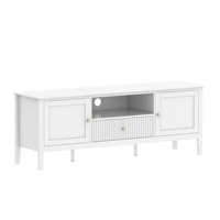 Meuble TV cannelé naturel en bois moderne avec rangement pour salon