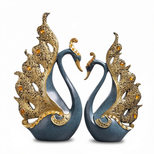 European Couple Swan Resin Figurine Hand <b>Painted</b> Sculpture Gold Wedding Cabinet <b>Table</b> Decor Gift - Product Image 1