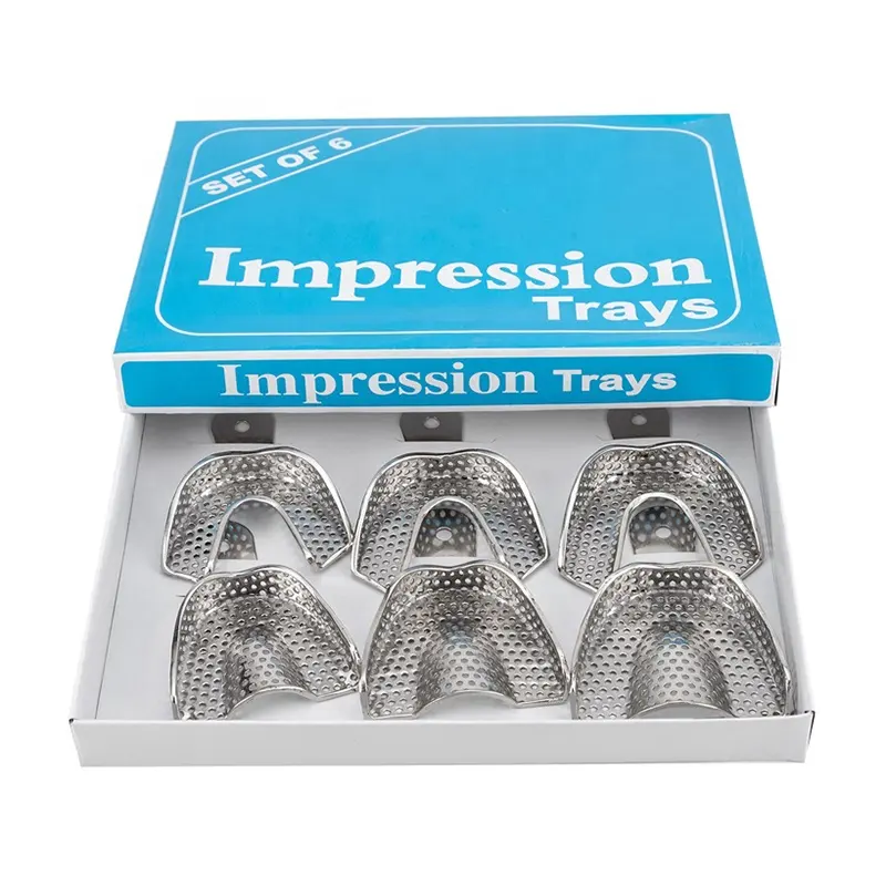 Set Van 6 Dental Autoclavable Metalen Indruk Trays Rvs Upper Lower Dental Geperforeerde Indruk Trays