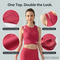 Raitis BR011 Débardeur de yoga côtelé respirant coupe ajustée patchwork printemps/été avec bonnets intégrés sans manches couleur unie pour femme