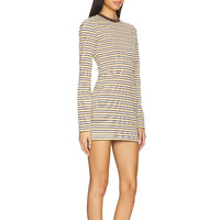 Robe à manches longues pour femmes Robe à rayures de couleur contrastée Robe cintrée à col ras du cou à rayures personnalisée