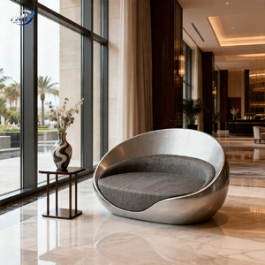 Sofá Esquinero Tapizado en Plata FRP para Hotel, Lobby, Escuela, Hogar, Muebles de Estilo Moderno Personalizado, Forma Redonda - Product Image 4