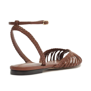 Fashion Ladies Beige Pu Woven Ankle Strap <b>Pointed</b> <b>Toe</b> <b>Flat</b> Sandals Women's Summer Low <b>Flat</b> Feet Sandals - Product Image 5